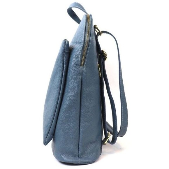 Handmade Italian Pebbled Leather Convertible Backpack Crossbody Slate Blue NWOT - Picture 3 of 10